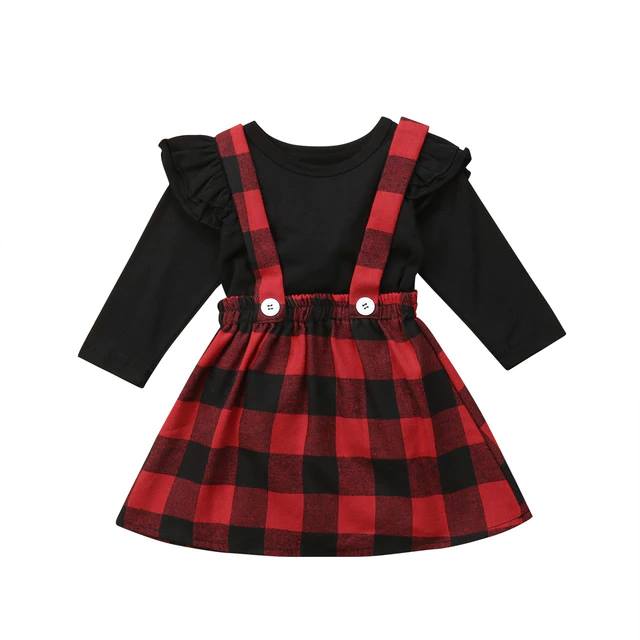 Plaid Overall strap Dress Set