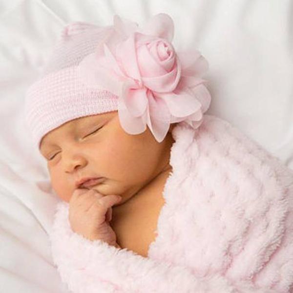 Light Pink Big Flower Baby Beanie