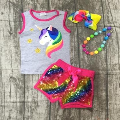 Sparkle Rainbow Unicorn Short Set