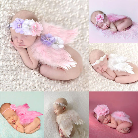 Newborn Photography Prop Costume - Cute Angel Wings+Headband - PINK