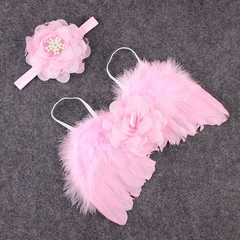 Newborn Photography Prop Costume - Cute Angel Wings+Headband - PINK