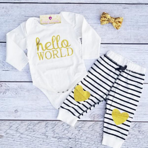 Sparkly Gold "Hello World" Pant Set