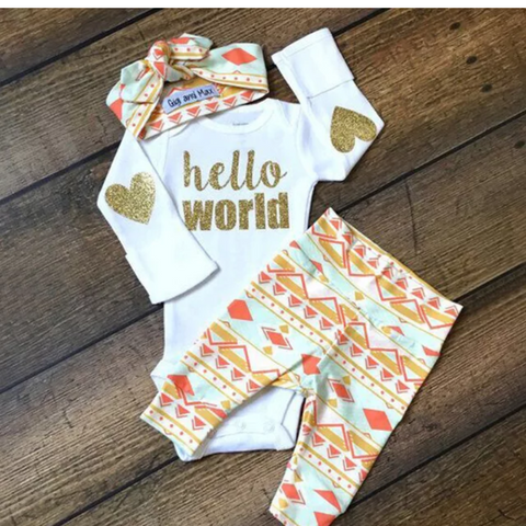 Aztec "Hello World" Romper Set